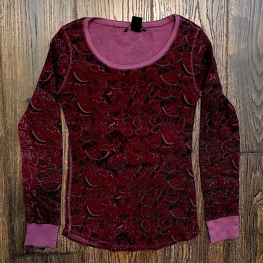 Lucky Brand Top Thermal Long Sleeve Beautiful Paisley Detailed Design Size S/P